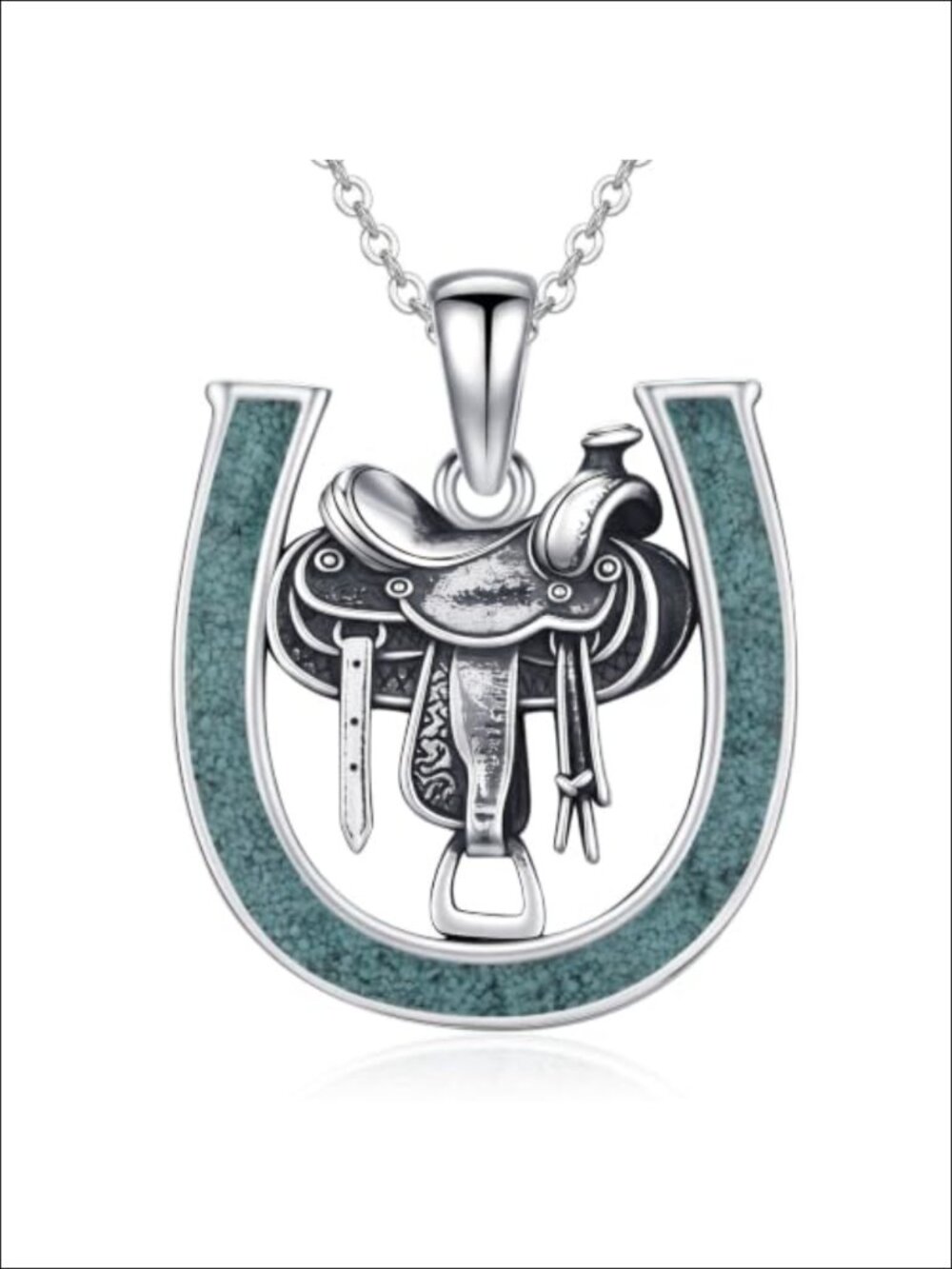 Turquoise Horseshoe Pendant Necklace for Women Equestrian Jewelry Gift